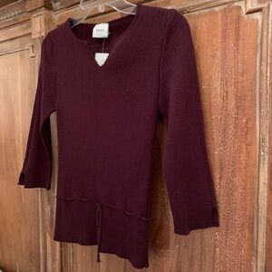 NEXT UK V-Neck Ribbed Merino Wool Blend 3/4 Sleeve Plum Top Size Small